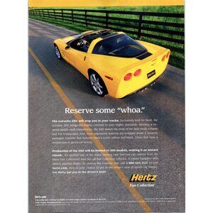 2008 Hertz Rent a Car Chevy Corvette ZHZ Targa Top Vintage Print Ad Wall Art